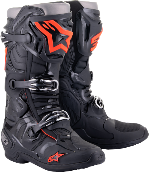 ALPINESTARS - TECH 10 BOOTS BLACK/RED FLUO SZ 8 - Image 1