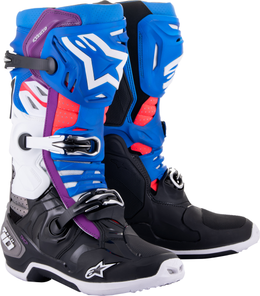 ALPINESTARS - TECH 10 SUPERVENTED BOOTS BLK/ENAMEL BLU/PUR/WHT SZ 7 - Image 1