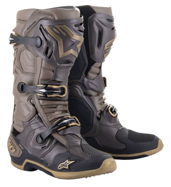 ALPINESTARS - TECH 10 LE SQUAD 23 BOOTS DARK BROWN/KANGAROO GOLD 8 - Image 1