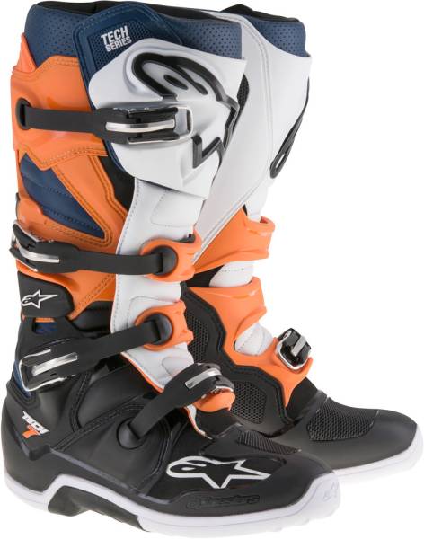 ALPINESTARS - TECH 7 BOOTS BLACK/ORANGE/WHITE/BLUE SZ 05 - Image 1