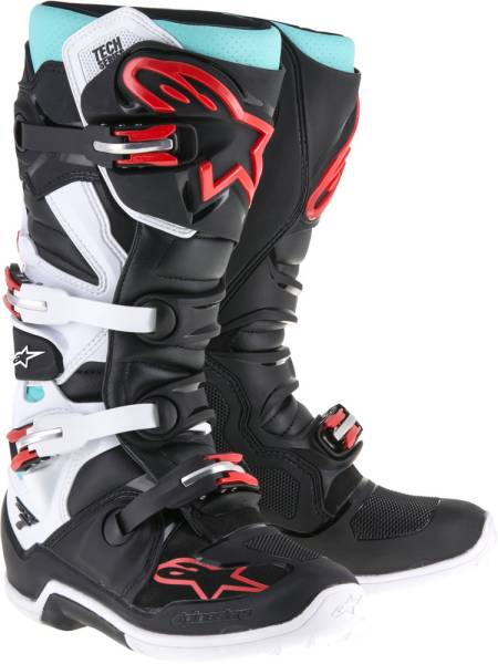 ALPINESTARS - TECH 7 BOOTS BLACK/TURQ/WHITE/RED SZ 05 - Image 1