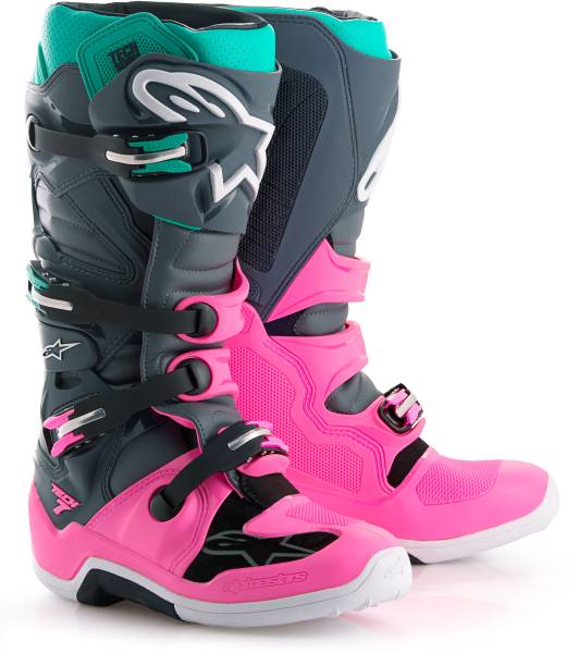 ALPINESTARS - TECH 7 INDY VICE BOOTS GREY/PINK/TURQUOISE SZ 08 - Image 1