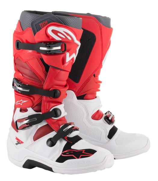 ALPINESTARS - TECH 7 BOOTS WHITE/RED/BURGUNDY SZ 05 - Image 1