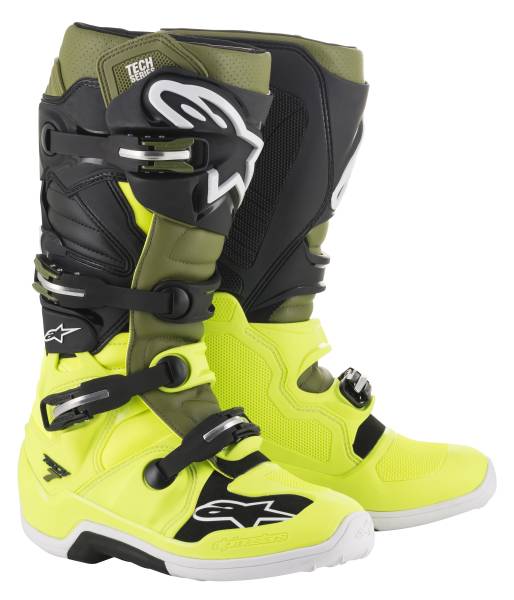 ALPINESTARS - TECH 7 BOOTS YELLOW/MILITARY/BLACK SZ 09 - Image 1