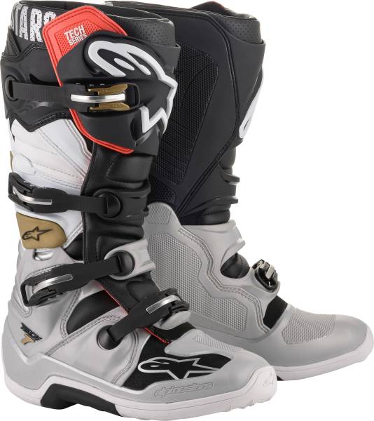 ALPINESTARS - TECH 7 BOOTS BLACK/SILVER/WHITE/GOLD SZ 05 - Image 1