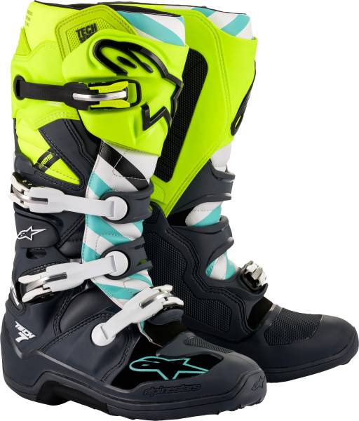 ALPINESTARS - TECH 7 ANAHEIM 2020 LE BOOTS GREY/YLW FLUO/TURQUISE SZ 08 - Image 1