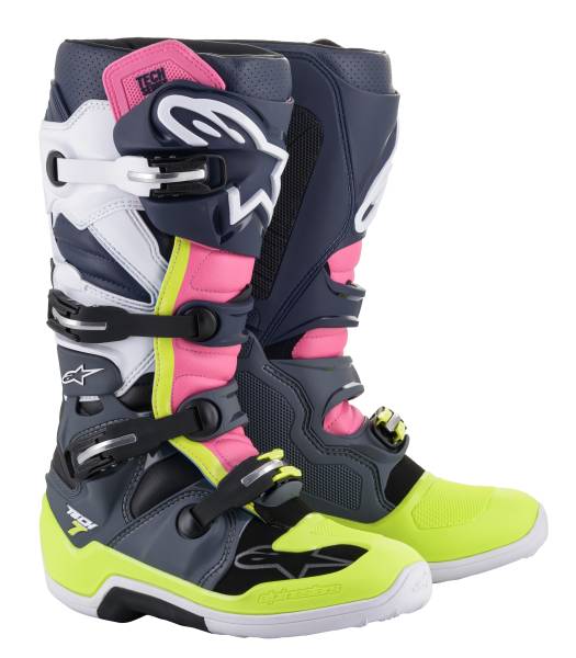 ALPINESTARS - TECH 7 BOOTS DARK GREY/ DARK BLUE/PINK FLUO SZ 05 - Image 1