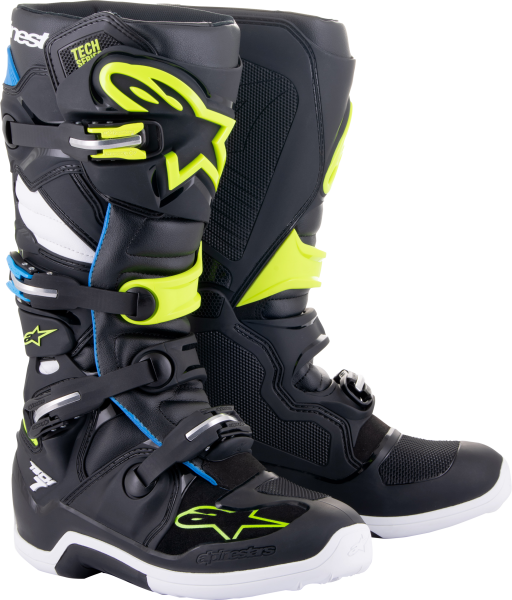 ALPINESTARS - TECH 7 BOOTS BLK/ENAMEL BLU/FLUO YEL SZ 5 - Image 1