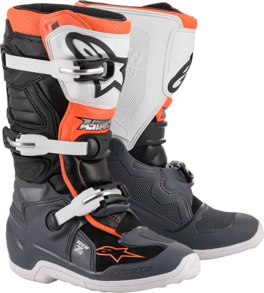 ALPINESTARS - TECH 7S BOOTS BLK/GRY/WHT/FLUO ORG SZ 02 - Image 1