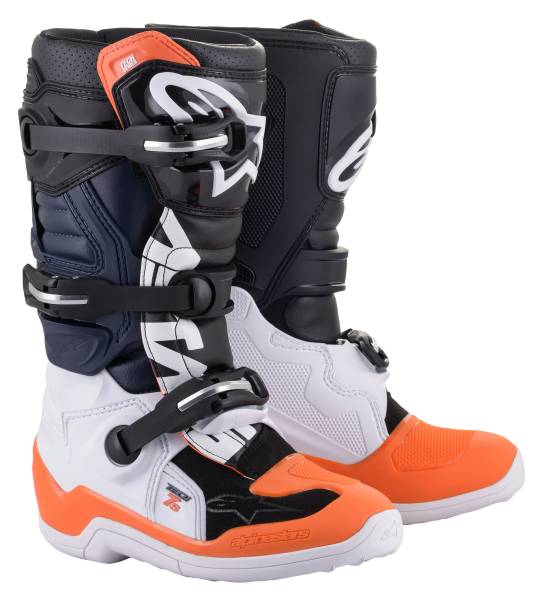 ALPINESTARS - TECH 7S BOOTS BLACK/WHITE/ ORANGE FLUO SZ 02 - Image 1