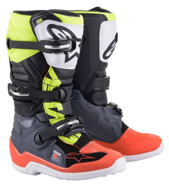 ALPINESTARS - TECH 7S BOOTS DARK GREY/ RED FLUO/YELLOW FLUO SZ 02 - Image 1