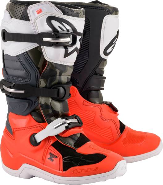 ALPINESTARS - TECH 7S MAGNETO BOOTS BLK/RED FLUO/WHT/GRY SZ 04 - Image 1