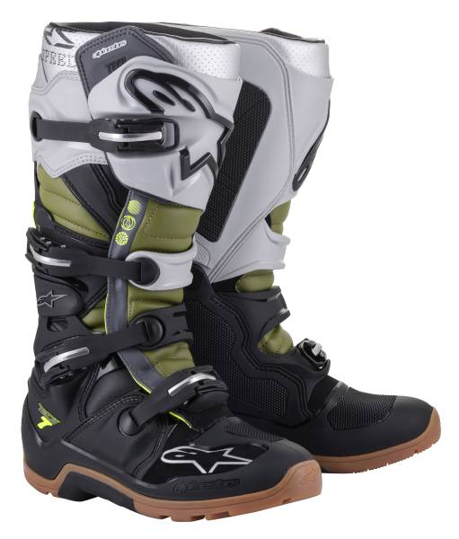 ALPINESTARS - TECH 7 ENDURO BOOTS BLK/SLVR/MLTRY GRN SZ 07 - Image 1