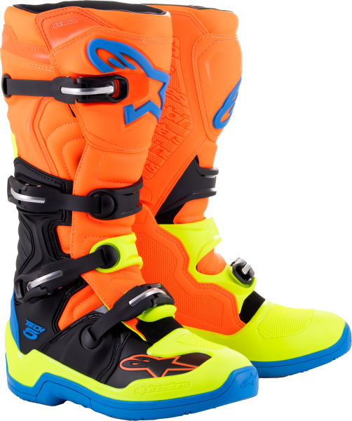 ALPINESTARS - TECH 5 BOOTS BLUE/ORANGE/YELLOW FLUO SZ 5 - Image 1