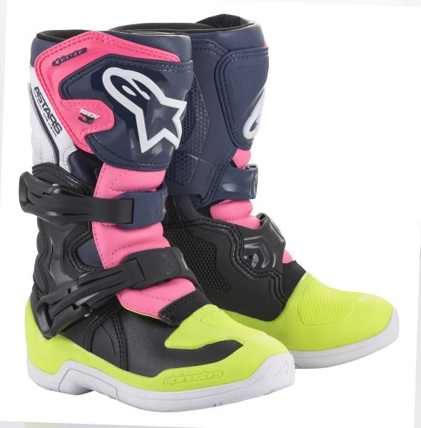 ALPINESTARS - TECH 3S KIDS BOOTS BLACK/ DARK BLUE/PINK FLUO SZ 10 - Image 1