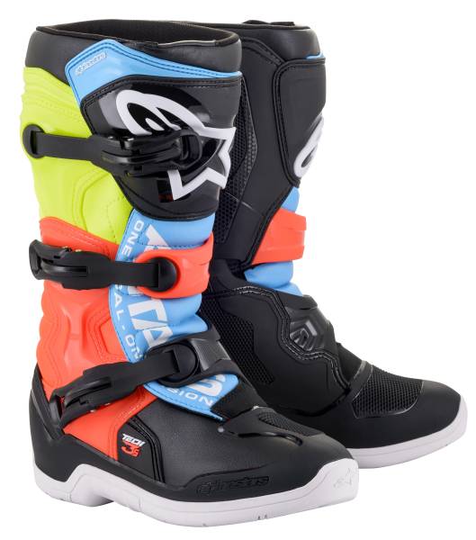 ALPINESTARS - TECH 3S YOUTH BOOTS BLK/YLW FLUO/RED FLUO SZ 02 - Image 1