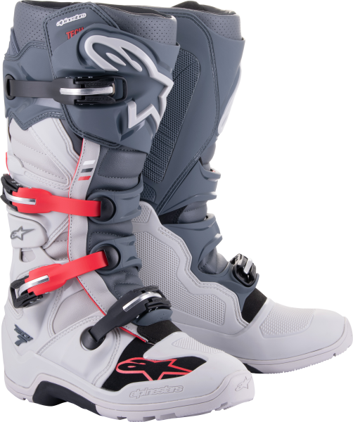 ALPINESTARS - TECH 7 ENDURO BOOTS LT GREY/DRK GREY/BT RD SZ 5 - Image 1