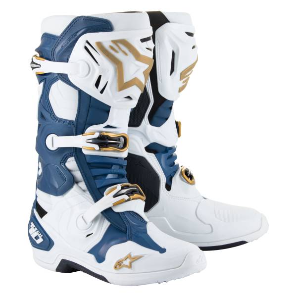 ALPINESTARS - TECH 10 LE BOOTS WHITE/DARK BLUE/GOLD 8 - Image 1