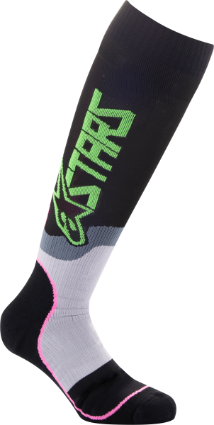 ALPINESTARS - MX PLUS-2 SOCKS BLACK/GREEN NEON/PINK FLUO SM - Image 1