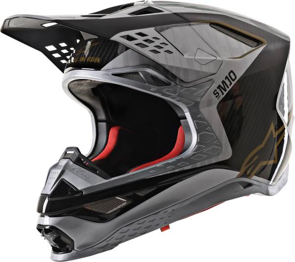 ALPINESTARS - S.TECH S-M10 ALLOY HELMET SILVER/BLACK/CARBON/GOLD 2X - Image 1