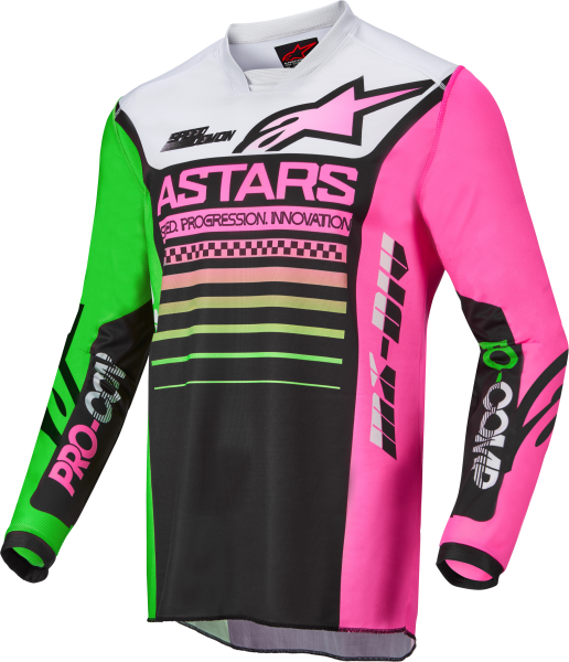 ALPINESTARS - RACER COMPASS JERSEY BLK/GRN NEON/PINK FLUO 2X - Image 1