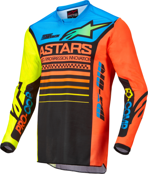 ALPINESTARS - KIDS RACER COMPASS JERSEY BLACK/YELLOW FLUO/CORAL 2XS - Image 1