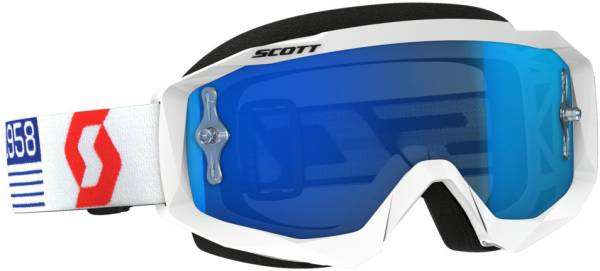 SCOTT - HUSTLE GOGGLE WHITE/RED W/ELECTRIC BLUE CHROME LENS - Image 1