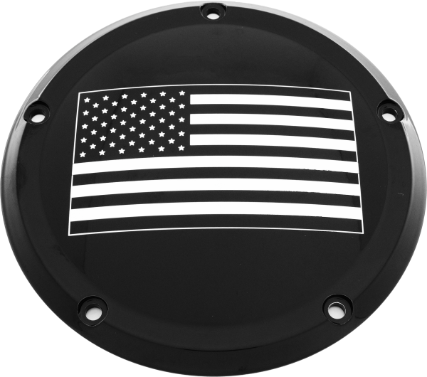 CUSTOM ENGRAVING - 7   M8 FLT/FLH DERBY COVER AMERICAN FLAG BLACK - Image 1