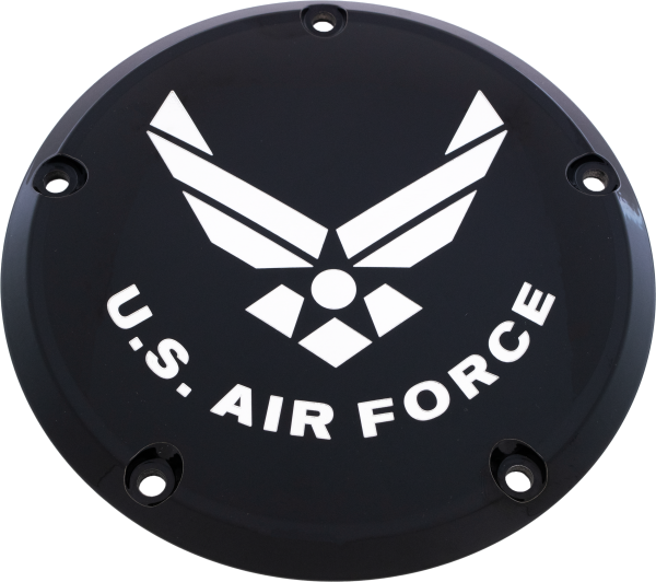 CUSTOM ENGRAVING - 7   M8 FLT/FLH DERBY COVER AIR FORCE BLACK - Image 1