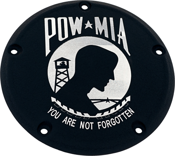 CUSTOM ENGRAVING - 7   M8 FLT/FLH DERBY COVER POW-MIA BLACK - Image 1