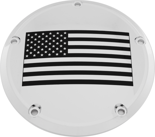 CUSTOM ENGRAVING - 7   M8 FLT/FLH DERBY COVER AMERICAN FLAG CHROME - Image 1