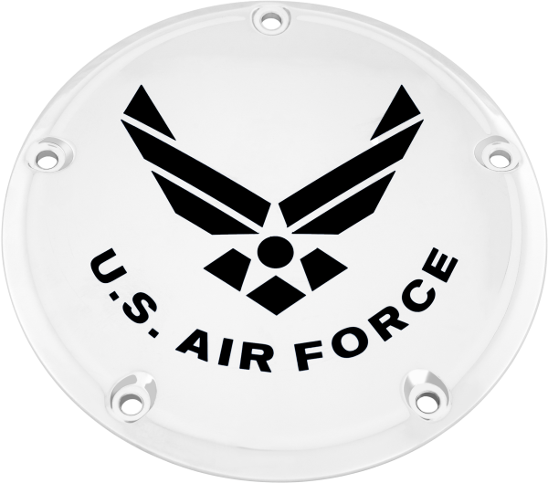 CUSTOM ENGRAVING - 7   M8 FLT/FLH DERBY COVER AIR FORCE CHROME - Image 1