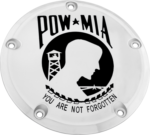 CUSTOM ENGRAVING - 7   M8 FLT/FLH DERBY COVER POW-MIA CHROME - Image 1