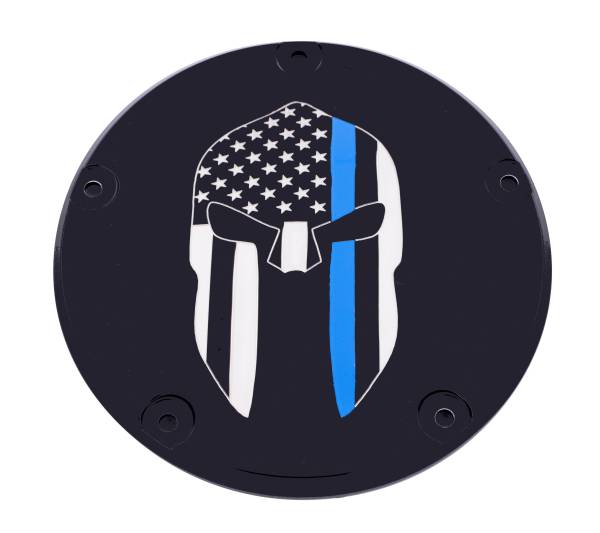 CUSTOM ENGRAVING - 6   M8 SOFTAIL DERBY COVER SPARTA BLUE LINE BLACK - Image 1