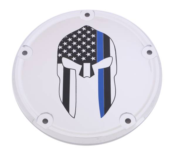 CUSTOM ENGRAVING - 6   M8 SOFTAIL DERBY COVER SPARTA BLUE LINE CHROME - Image 1