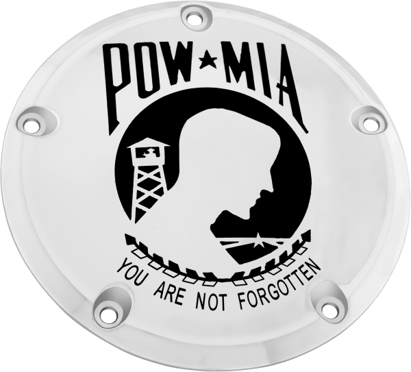 CUSTOM ENGRAVING - 6   M8 SOFTAIL DERBY COVER POW-MIA CHROME - Image 1