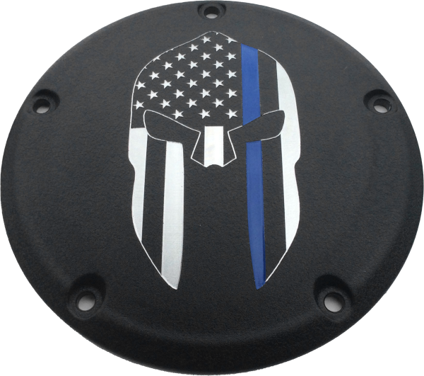 CUSTOM ENGRAVING - 7   TC DERBY COVER SPARTA BLUE LINE BLACK - Image 1