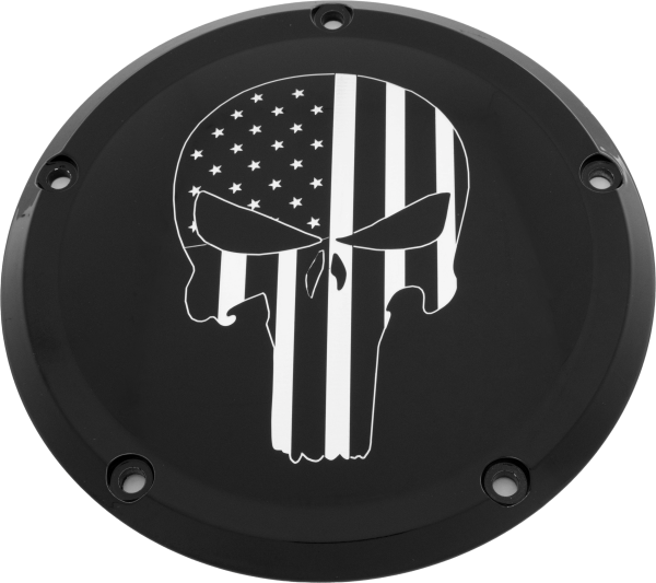 CUSTOM ENGRAVING - 7   M8 FLT/FLH DERBY COVER PUNISHER BLACK - Image 1