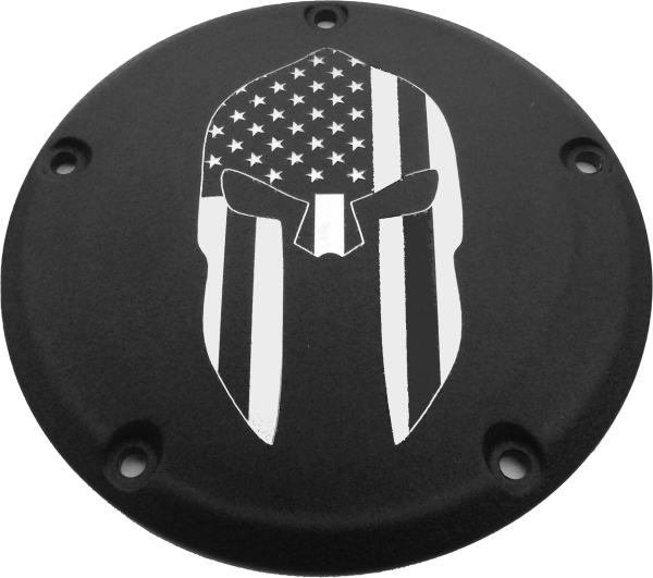 CUSTOM ENGRAVING - 7   M8 FLT/FLH DERBY COVER SPARTAIN BLACK - Image 1