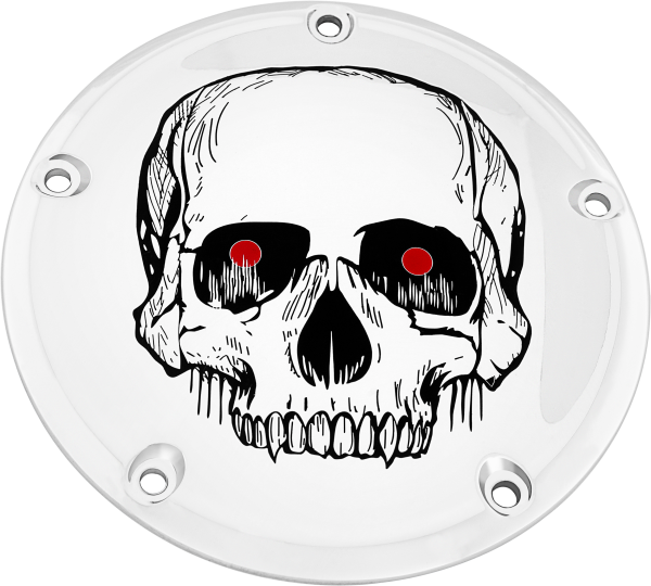 CUSTOM ENGRAVING - 7   M8 FLT/FLH DERBY COVER SKULL CHROME - Image 1