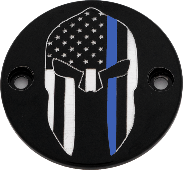 CUSTOM ENGRAVING - M8 TIMER COVER SPARTA BLUE LINE BLACK - Image 1