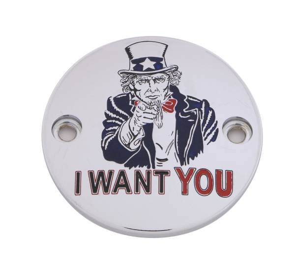 CUSTOM ENGRAVING - M8 TIMER COVER UNCLE SAM CHROME - Image 1