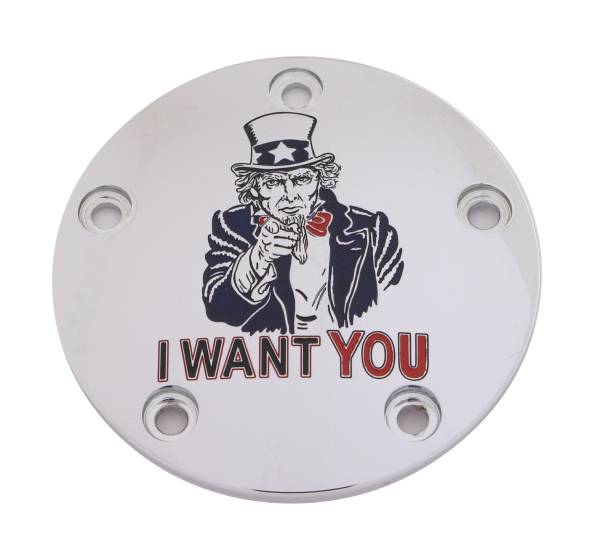 CUSTOM ENGRAVING - M8 TIMER COVER UNCLE SAM CHROME - Image 1