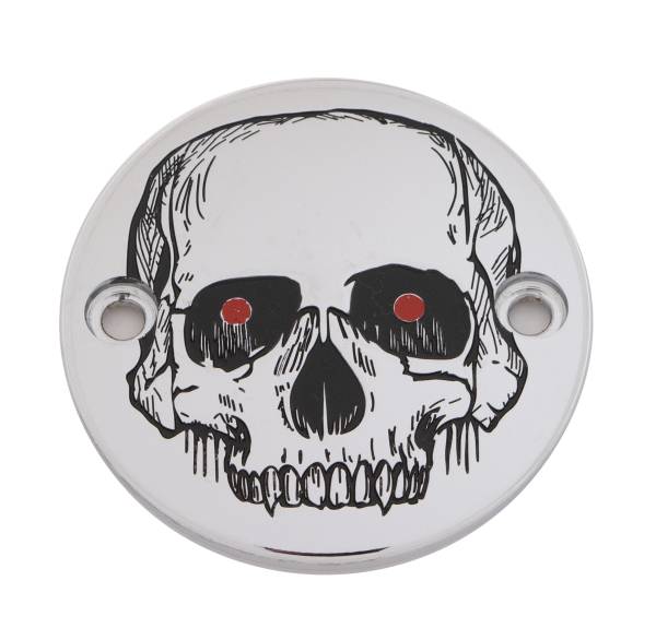 CUSTOM ENGRAVING - M8 TIMER COVER SKULL CHROME - Image 1