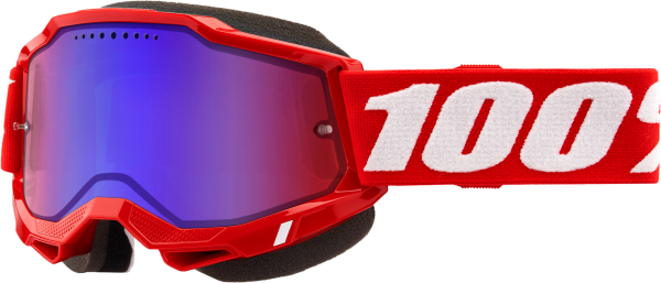 100-PERCENT - ACCURI 2 SNOWMOBILE GOGGLE NEON RED MIRROR RED/BLUE LENS - Image 1