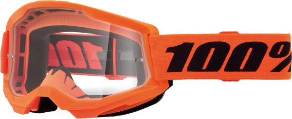 100-PERCENT - STRATA 2 JUNIOR GOGGLE NEON ORANGE CLEAR LENS - Image 1