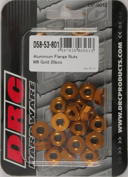 DRC - ALUMINUM FLANGE NUTS GOLD M6X12MM 20/PK - Image 1