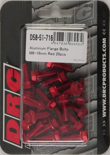 DRC - ALUMINUM FLANGE BOLTS RED M6X16MM 20/PK - Image 1