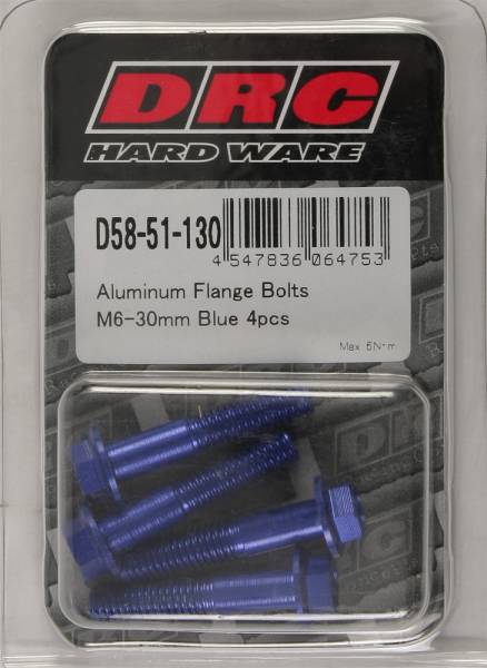 DRC - ALUMINUM FLANGE BOLTS BLUE M6X30MM 4/PK - Image 1