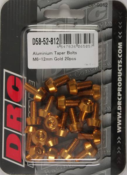 DRC - ALUMINUM TAPER BOLTS GOLD M6X12MM 20/PK - Image 1